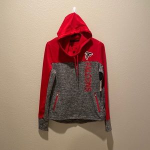 NWT Atlanta Falcons Women's Hoodie Small‎ NFL Team Apparel Red Gray Thumbholes